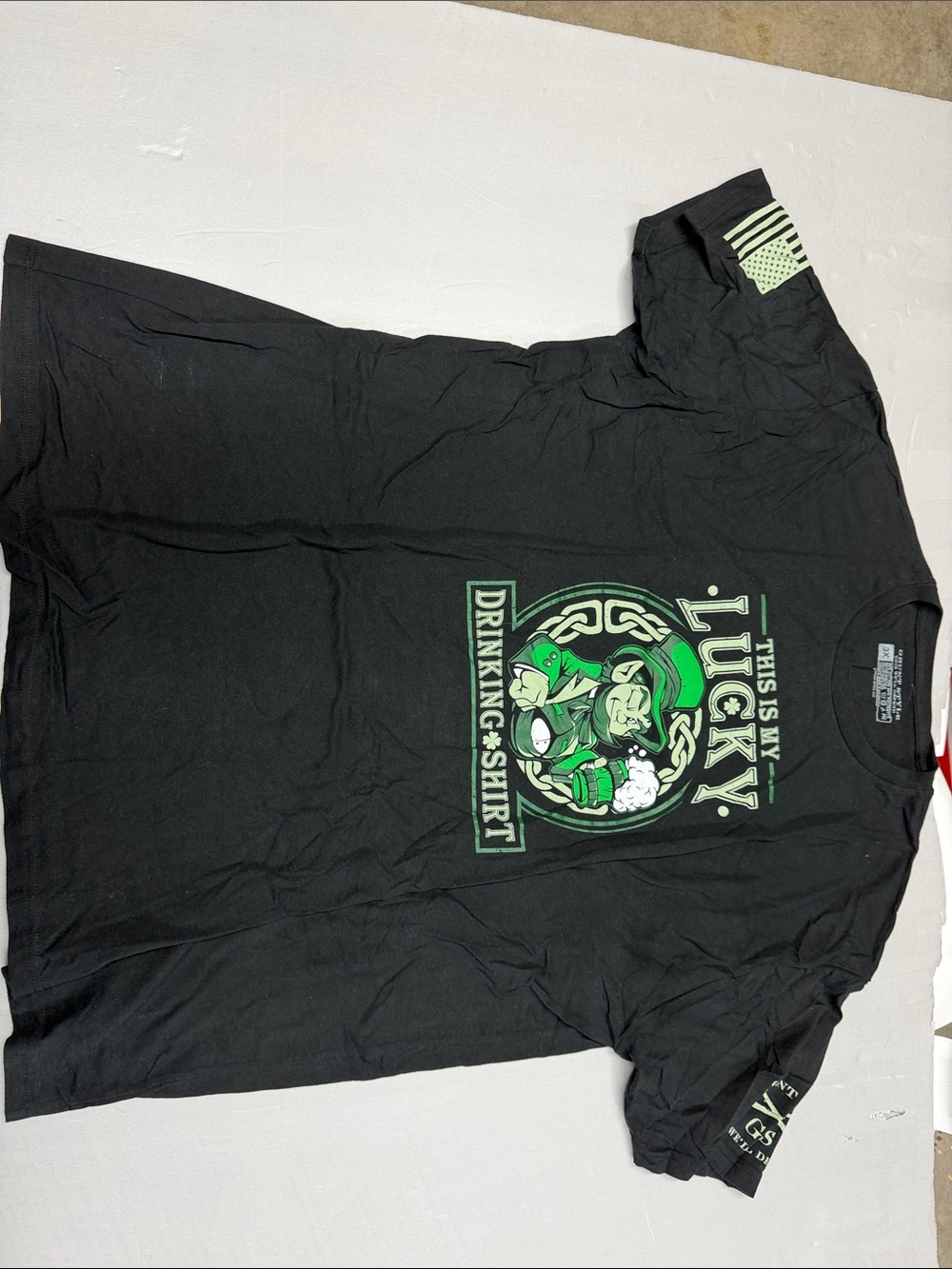 Grunt Style Black Tee with Green Lucky Drinking Graphic